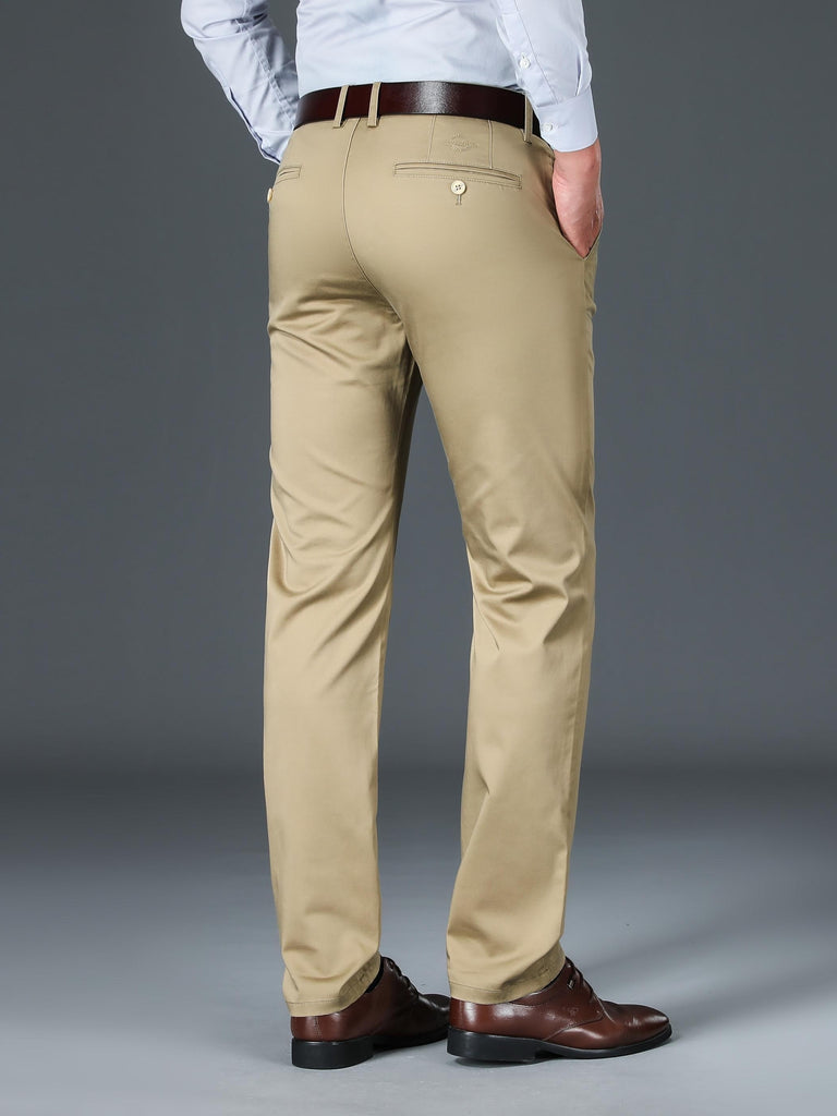 Classic Design Dress Pants, Men's Semi-formal Embroidery Stretch Dress Pants For Fall Winter Business