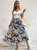 kkboxly  Boho Floral Print Tiered Skirts, Vacation High Waist Summer Layered Skirts, Women's Clothing