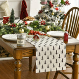 Christmas Tree Linen Table Runner - Woven Rectangular Holiday Table Decoration, Solid Beige with Tree Design, 100% Linen Christmas Dining Decor for Home & Party - 1pc