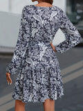 kkboxly  Plant Print Dress, Casual V Neck Long Sleeve Midi Dress For Spring & Summer, Women's Clothing
