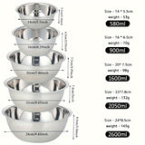 kkboxly 5pcs Stainless Steel Mixing Bowl Set With Measurements - Mirror Finish, Dishwasher Safe, Deep Sides For Salads & Kitchen Use