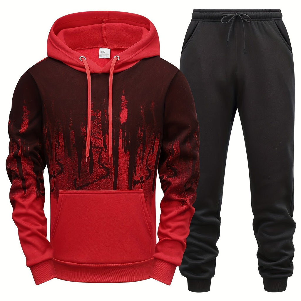 kkboxly  Gradient Style Print Men's 2 Pieces Outfits, Men's Pocket Hoodie And Drawstring Sports Trousers, Men's Casual Wear For Spring And Autumn