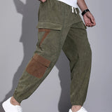 kkboxly kkboxly  Trendy Corduroy Cargo Drawstring Pants, Men's Multi Flap Pocket Trousers, Loose Casual Outdoor Pants, Men's Work Pants Outdoors Streetwear Hip Hop Style