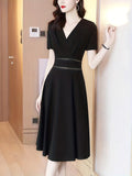 kkboxly  Elegant V Neck Dress, Short Sleeve Dress For Spring & Summer, Women's Clothing