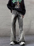 kkboxly  Men's Stylish Vintage Style Solid Flare Denim Trousers With Pockets, Causal Breathable Cotton Blend Jeans For Spring Fall Outdoor Activities