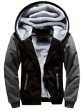 Warm Fleece Hooded Winter Hooded Jacket, Men's Casual Stretch Zip Up Jacket Coat For Fall Winter