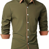 kkboxly  Men's Casual Trim Contrast Button Long Sleeve Shirt