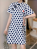 kkboxly  Hearts Print Cheongsam Dress, Short Sleeve Qipao Dress For Summer & Spring, Women's Clothing