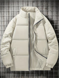 kkboxly  Men's Warm Padded Jacket, Casual Lapel Puffer Coat For Fall Winter