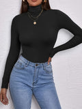kkboxly  Solid Slim Turtleneck Bottoming Top, Long Sleeve Casual Every Day Top For Fall & Winter, Women's Clothing