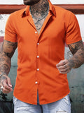 kkboxly  Men's Casual Classic Lapel Button Up Shirts, Solid Color Comfy All-match Top Summer Clothes