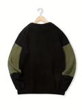 kkboxly  All Match Knitted Color Block Sweater, Men's Casual Warm High Stretch Crew Neck Pullover Sweater For Men Fall Winter