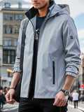 kkboxly  Men's Windbreaker Detachable Hooded Jacket, Zipper Pockets Jackets By Activity For Outdoor Activities