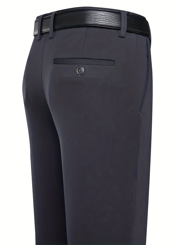 kkboxly  Classic Design Dress Pants, Men's Formal Solid Color Slim Fit Mid Stretch Dress Pants For Spring Summer Business
