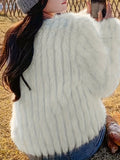 kkboxly  Button Front Plush Coat, Chic Long Sleeve Coat For Fall & Winter, Women's Clothing