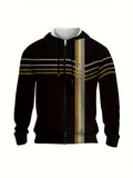 kkboxly  Plus Size Men's Striped Hooded Jacket Oversized Hoodie With Zipper For Autumn/winter, Men's Clothing