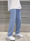 Loose Fit Jeans, Men's Casual Wide Leg Street Style Solid Color Denim Pants For Spring Fall