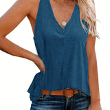 kkboxly  Solid V Neck Tank Top, Casual Sleeveless Tank Top For Summer, Women's Clothing