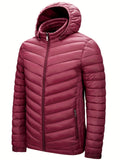 kkboxly  Men's Lightweight Warm Hooded Jacket, Casual Stand Collar Zipper Pockets Padded Coat