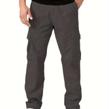 dunnmall  kkboxly  Trendy Solid Cargo Pants, Men's Multi Flap Pocket Trousers, Loose Casual Outdoor Pants, Men's Work Pants Outdoors Streetwear