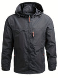 kkboxly  Lightweight Hooded Windbreaker Jacket, Men's Casual Zip Up Jacket Coat For Spring Fall Outdoor Hiking Camping Cycling