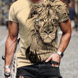 kkboxly  Vintage Lion Men's T-Shirt for Summer Outdoor, Casual and Stylish Graphic Tee with Slightly Stretch Crew Neck and Short Sleeves