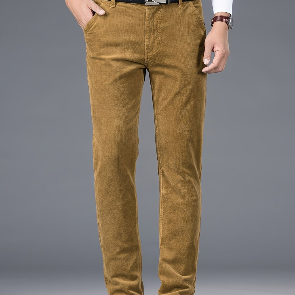 Men's Casual Corduroy Straight Leg Pants, Chic Stretch Trousers
