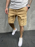 kkboxly  Mens Casual Non Stretch Loose Fit Drawstring Cotton Cargo Shorts With Pockets, Male Clothes For Summer