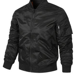 kkboxly  Men's Stylish Solid Windbreaker With Pockets, Active Breathable V Neck Zip Up Long Sleeve Jacket For Spring Fall