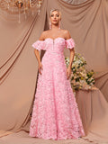 kkboxly  Sweetheart Neck Floral Dress, Puff Sleeve Off-shoulder Floor Length A-line Dress, Women's Clothing