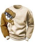 Men's Cartoon Bear Embroidery Crew Neck Sweatshirt, Loose Fit Sports Tops