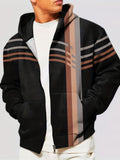 kkboxly  Plus Size Men's Striped Hooded Jacket Oversized Hoodie With Zipper For Autumn/winter, Men's Clothing
