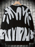 kkboxly  Men's Trendy Knitted Pullover, Casual Slightly Stretch Breathable Loose Sweater For Outdoor Fall Winter