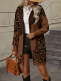 kkboxly  Zebra & Leopard Pattern Open Front Cardigan, Vintage Long Sleeve Hooded Sweater, Women's Clothing