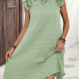 kkboxly  Ruffle Hem Ruched Loose Dress, Casual Solid Color Sleeveless Dress For Spring & Summer, Women's Clothing