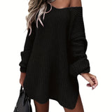 kkboxly  Solid Sweater Dress, Casual V Neck Long Sleeve Versatile Dress, Women's Clothing