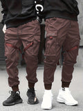 kkboxly Classic Design Multi Flap Pockets Cargo Pants,Men's Loose Fit Drawstring Kpop Cargo Pants，For Skateboarding,Street,Outdoor Camping