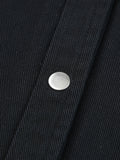 Black Raw Hem Denim Jackets, Long Sleeves Single Breasted Button Lapel Denim Shirt, Women's Denim Clothing