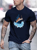 kkboxly Cruise Print T Shirt, Tees For Men, Casual Short Sleeve T-shirt For Summer