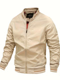 kkboxly  Men's Casual Stand Collar Baseball Jacket Coat Regular Fit College Hipster Windbreaker For Spring Autumn