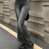 kkboxly Plain Washed Retro Flare Jeans, Slim Fit High Stretch Slant Pockets Bell Bottom Jeans, Women's Denim Jeans & Clothing