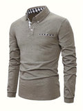 Plaid Patchwork Casual Slightly Stretch Button Down Long Sleeve lapel shirt For Spring Summer