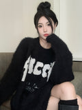 kkboxly Letter Print Crew Neck Pullover Sweater, Long Sleeve Knitted Sweater For Fall, Women's Clothing