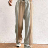 2025 kkboxly  Color Block Wide Leg Pants, Casual Loose Drawstring Pants For Spring & Fall, Women's Clothing