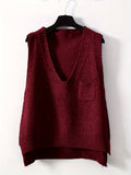 Solid V-neck Sweater Vest, Casual Sweater Vest For Fall & Winter, Women's Clothing