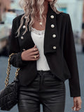 Solid Open Front Crop Blazer, Elegant Button Decor Lapel Blazer, Women's Clothing