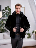 kkboxly  Warm Fleece Hooded Jacket, Men's Casual Faux Sable Zip Up Jacket Coat For Fall Winter