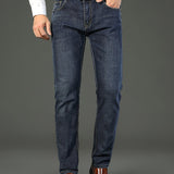 kkboxly  Men's Classic Vintage Solid Jeans, Slightly Stretch Comfy Casual Pants For Men's Outdoor Wearing