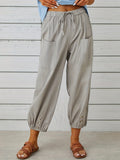 kkboxly  Patched Pockets Button Front Crop Pants, Casual Loose Pants For Spring & Summer, Women's Clothing