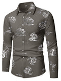 Men's Formal Classic Design Button Up Flower Printed Shirt With Chest Pocket, Male Clothes For Spring And Fall Business Occasion